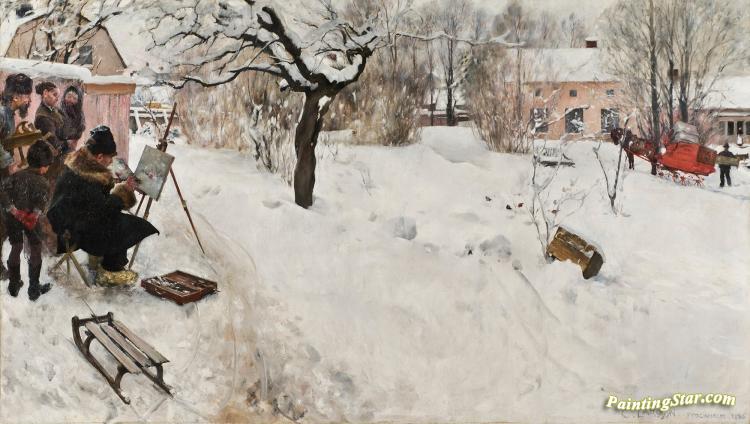 Open-air Painter,winter-motif From Asogatan 145,stockholm Artwork by Carl Larsson
