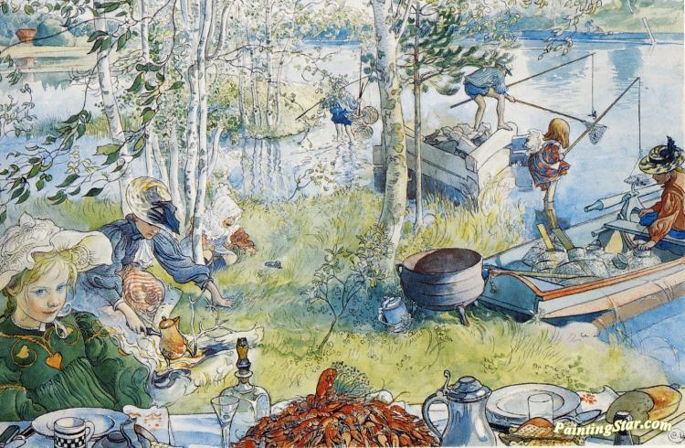 Cray Fishing With The Family Artwork by Carl Larsson