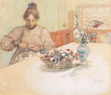Karin Peeling Apples Artwork by Carl Larsson