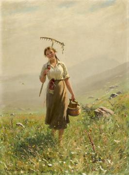 A Young Woman In The Meadow Artwork by Hans Dahl