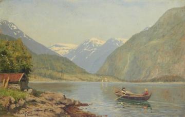 Figures In A Rowing Boat On A Fjord(1917) Artwork by Hans Dahl