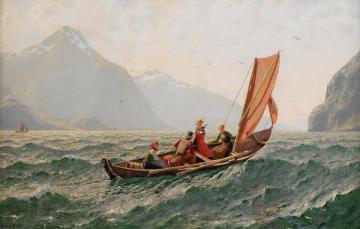 Fiord With Sailing Boat Artwork by Hans Dahl