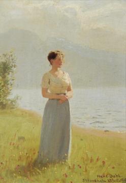 Girl Beside A Fjord(1910) Artwork by Hans Dahl