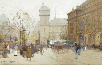 La Place Du Chatelet I Artwork by Eugene Galien-Laloue
