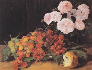 Still Life With Roses, Strawberries, And Bread,1827 Artwork by Ferdinand Georg Waldmuller