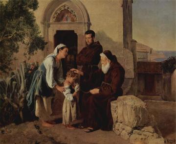 At The Monastery Gate Artwork by Ferdinand Georg Waldmuller