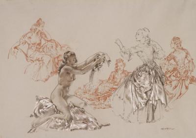Five Studies In Three Chalks Artwork by Sir William Russell Flint