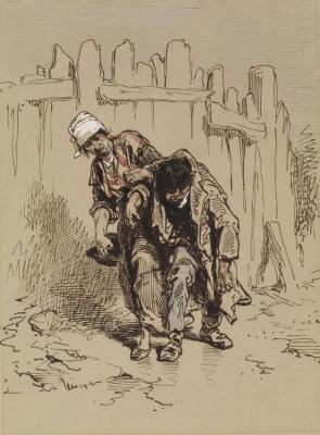 Woman Supporting A Man Artwork by Paul Gavarni