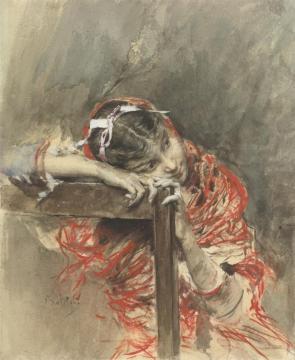 A Girl Wearing A Red Shawl Artwork by Giovanni Boldini