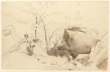 Pen And Brown Ink Artwork by Jean-Baptiste-Camille Corot