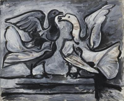 Two Doves With Wings Spread (deux Pigeons Aux Ailes Deployees) Artwork by Pablo Picasso