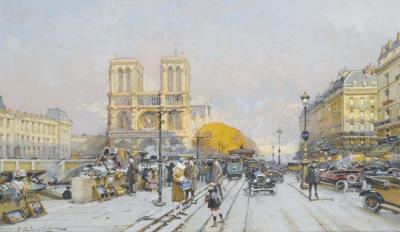 Notre Dame Artwork by Eugene Galien-Laloue