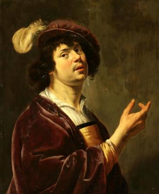 A Young Man, Half-length, Wearing A Burgundy Jacket And A Feathered Cap Artwork by Jan van Bijlert