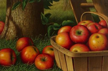 Still Life With Apples,ladder And Tree Artwork by Levi Wells Prentice
