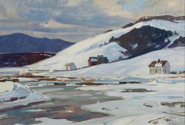 Vermont Winter Landscape With Farm And Stream Artwork by Aldro Thompson Hibbard