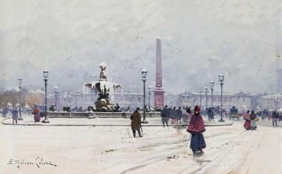 Paris,place De La Concorde In Winter Artwork by Eugene Galien-Laloue