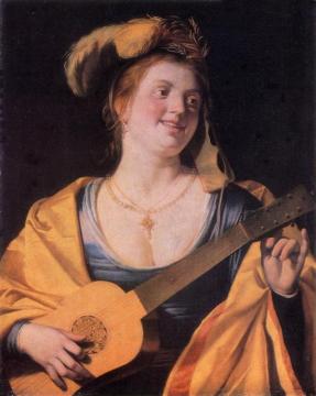 Woman With Guitar(1631) Artwork by Gerard van Honthorst