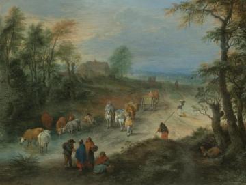 A Wooded Landscape With Travellers And A Herdsman Watering His Herd Artwork by Théobald Michau