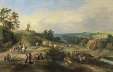 Landscape With Travellers And Waggons Approaching A Village Artwork by Théobald Michau