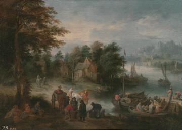 River With People And Cattle Artwork by Théobald Michau