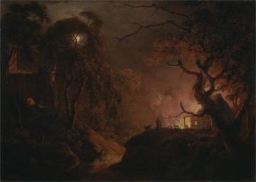 Cottage On Fire At Night Artwork by Joseph Wright of Derby