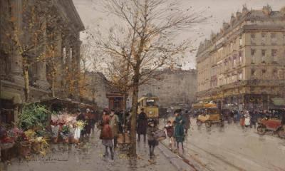 Marche Aux Fleurs A La Madeleine Artwork by Eugene Galien-Laloue