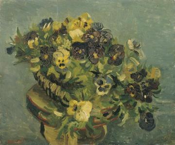 Basket Of Pansies On A Small Table Artwork by Vincent Van Gogh