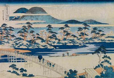 Oban Yoko-e De La Serie Shokoku Meikyo Kiran Artwork by Katsushika Hokusai