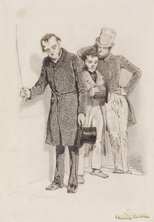 Three Men, One Pulling A Bell,1845 Artwork by Paul Gavarni