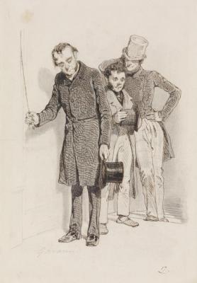 Three Men, One Pulling A Bell,1845 Artwork by Paul Gavarni