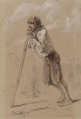 Peasant Leaning On A Stick Artwork by Paul Gavarni