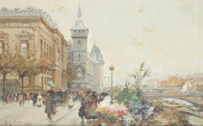 Le Marche Aux Fleurs Artwork by Eugene Galien-Laloue