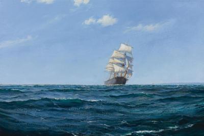 A Ship In Open Water Artwork by Montague Dawson