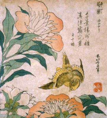 Peony And Canary Artwork by Katsushika Hokusai