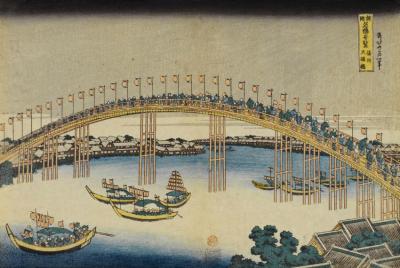 Sesshu Temma-bashi(temma Bridge In Settsu Province),from The Series Shokoku Meikyo Kiran(a Novel View Of The Bridges In All Provinces),1831 Artwork by Katsushika Hokusai