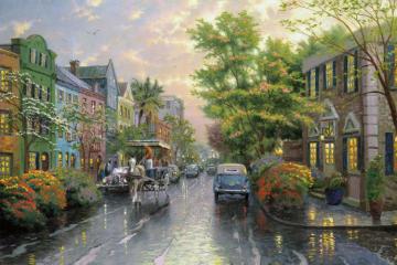Charleston Sunset On Rainbow Row Artwork by Thomas Kinkade