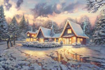 Christmas Lodge Artwork by Thomas Kinkade