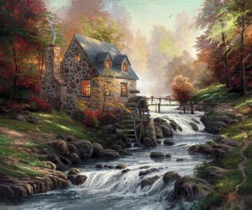 Cobblestone Mill Artwork by Thomas Kinkade