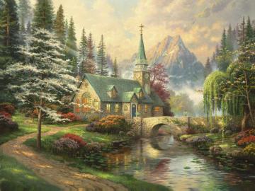 Dogwood Chapel Artwork by Thomas Kinkade