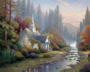 Forest Chapel Artwork by Thomas Kinkade