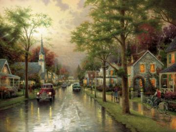 Hometown Morning Artwork by Thomas Kinkade