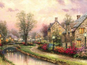 Lamplight Lane. Artwork by Thomas Kinkade
