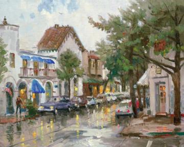Rainy Day In Carmel Artwork by Thomas Kinkade