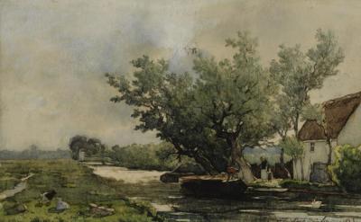 Peasants Near A Farmhouse In A Polder Landscape Artwork by Jan Weissenbruch