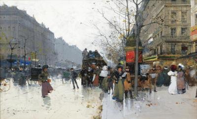 Grands Boulevards In Paris Artwork by Eugene Galien-Laloue