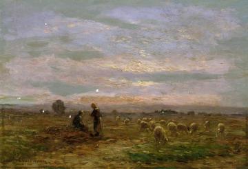 Moutons Paissant Dans La Lumière Du Soir Artwork by Jean Ferdinand Chaigneau