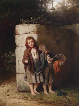 Bettelnde Kinder,1880 Artwork by Johann Georg Mayer von Bremen