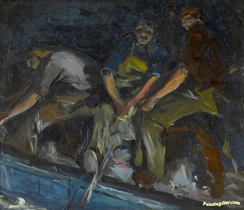 Three Fishermen Hauling In The Nets Artwork by Armin Hansen