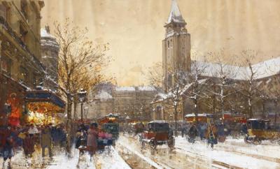 Boulevard Saint,germain,paris Artwork by Eugene Galien-Laloue