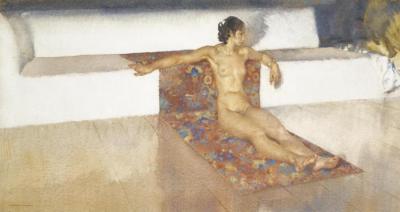 Nude Reclining On A Hispano Moresque Rug Artwork by Sir William Russell Flint